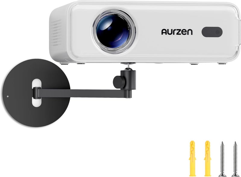 Aurzen Projector Wall Mount Shelf, Wall Use with Adjustable Angle, 360° Rotation and 90° Tilt, Foldable Heavy-Duty Metal Bracket, Supports 4.4 lbs, Compatible with TMY, HAPPRUN, Yaber, Epson - Image 1